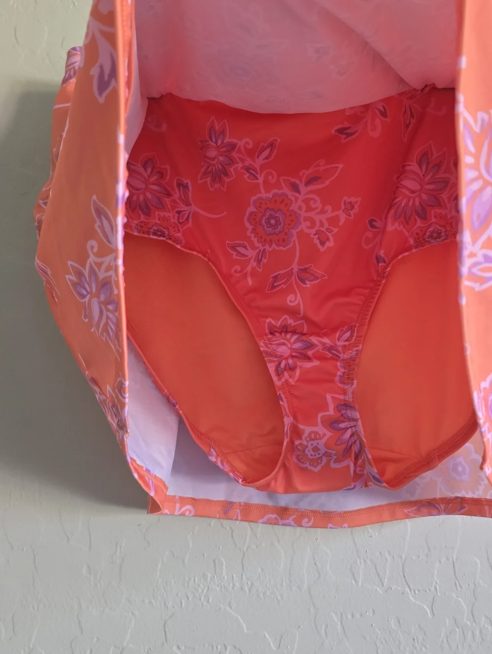 Cacique Nectarine Floral Faux-Wrap Swim‎ Skirt Size 14 NWT
